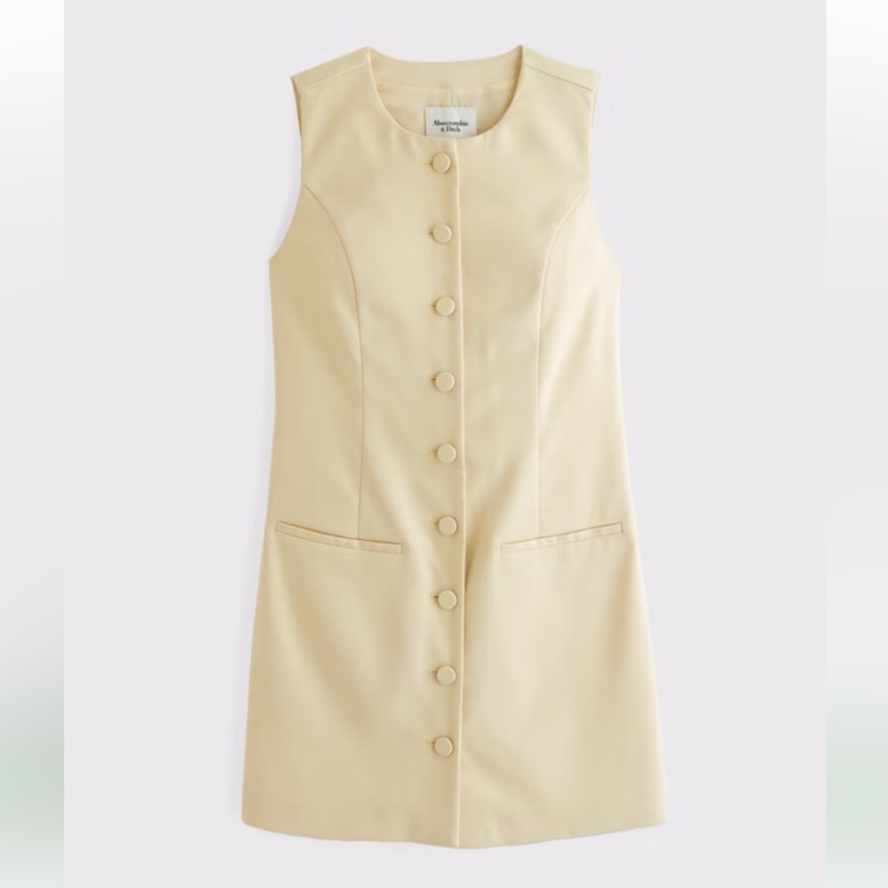 Abercrombie & Fitch Sleeveless Button-Front Mini Dress in Butter Yellow